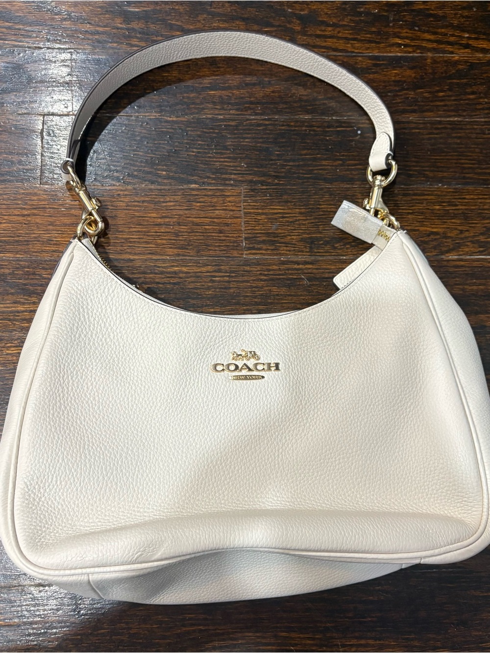 Coach Cream Pebbled Leather Shoulder Hobo with Gold Hardware